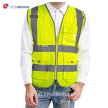 Venta al por mayor de la cremallera frente Hola Vis Workwear Jacket ANSI Alta visibilidad de chaleco reflexivo de la seguridad con los bolsillos y la identificación para los trabajadores